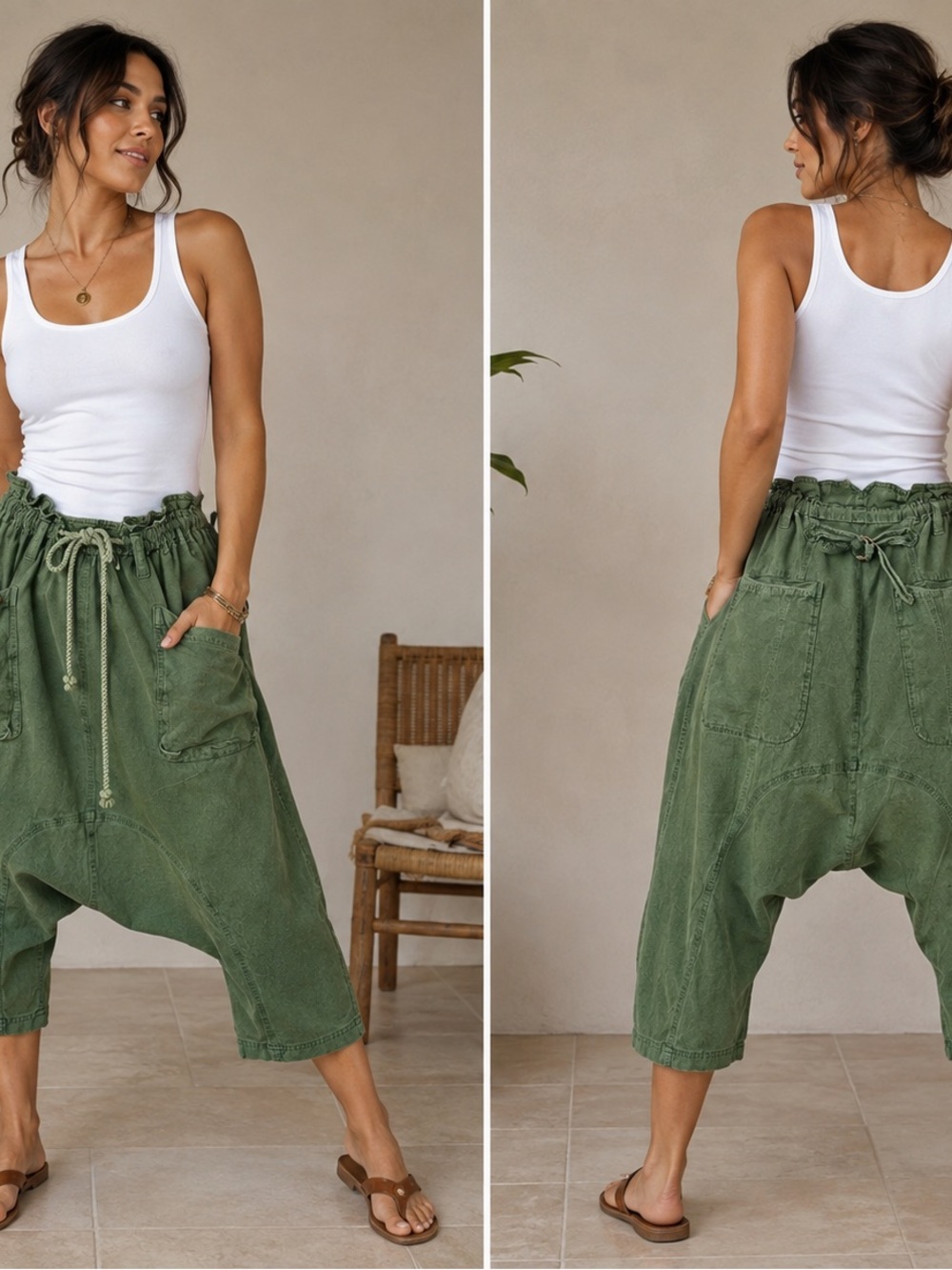 Free People Olive Green Harem drawstring Pants